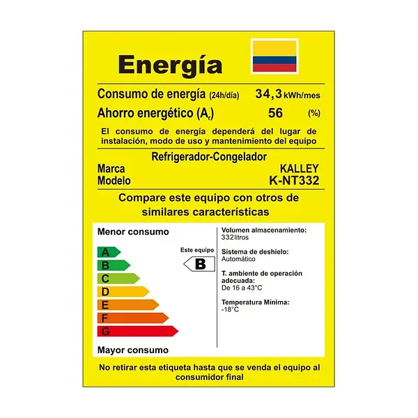 Nevera Kalley Congelador Superior 332 Litros K-Nt332l Gris
