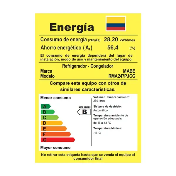 Nevera Mabe No Frost Congelador Superior 230 Litros