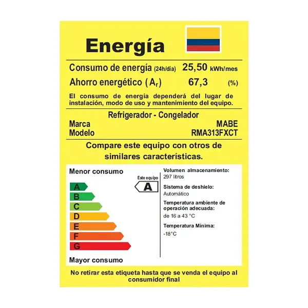 Nevera Mabe No Frost Congelador Superior 297 Litros
