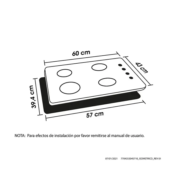 Estufa De Empotrar Haceb 60 Cms 4 Puestos Gas Natural Crista