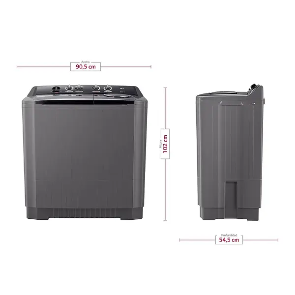 Lavadora Lg Carga Superior 15 Kg Doble Tina Gris