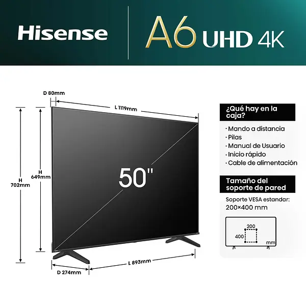 Tv Hisense 50" 50a6n 4k-Uhd Smart Tv Vidaa 6268