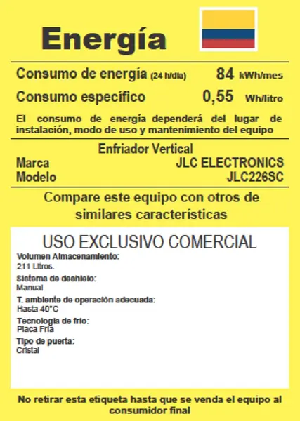 Vitrina Refrigerante Jlc Vertical 211 Litros 0177