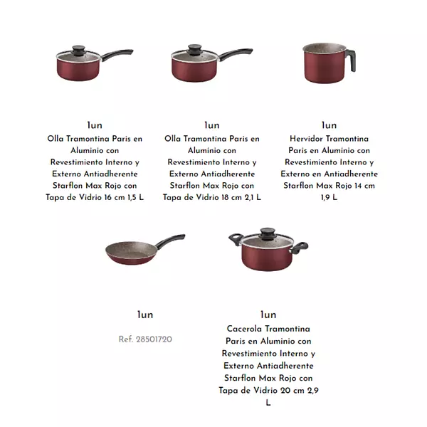 Batería De Cocina Tramontina Paris 5 Piezas 1547
